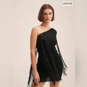 One-Shoulder Black Fringe Dress